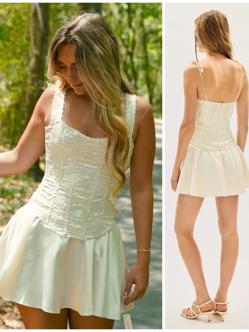 NWT For Love & Lemons Olea Corset Mini Short Beaded Dress Ivory Women’s Medium